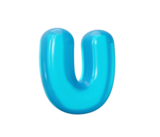 Letter u made of Aqua blue jelly liquid. 3d alphabet small letters 3d illustration png