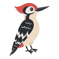 Cute cartoon woodpecker children's illustration in flat style. For poster, greeting card and children's design vector