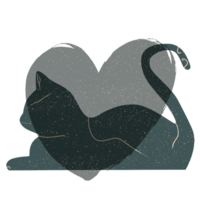 Cat and heart silhouette illustration in pastel colors. png