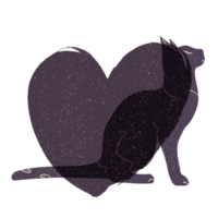Cat and heart silhouette illustration in pastel colors. png
