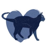 Cat and heart silhouette illustration in pastel colors. png