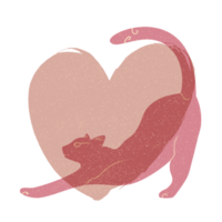 Cat and heart silhouette illustration in pastel colors. png