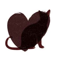 Cat and heart silhouette illustration in pastel colors. png