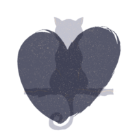 Cat and heart silhouette illustration in pastel colors. png