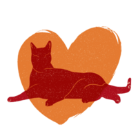 Katze und Herz Silhouette Illustration im Pastell- Farben. png