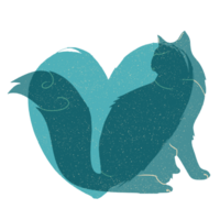 katt och hjärta silhuett illustration i pastell färger. png