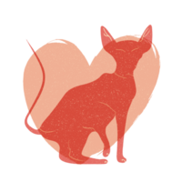 Cat and heart silhouette illustration in pastel colors. png