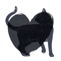 Cat and heart silhouette illustration in pastel colors. png