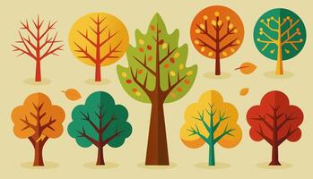 un conjunto de otoño árbol íconos vector