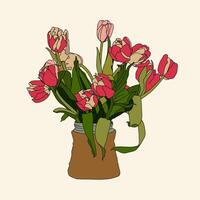 Some tulips in a vase illustration in an isolated background. vector