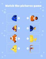 Sea Life Matching Game. Match the pictures game vector