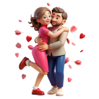 Love couple embraced in a tender hug, surrounded by delicate rose petals floating in the air png