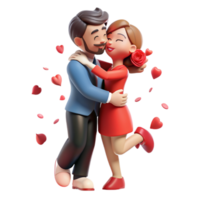 l'amour couple embrassé dans une soumissionner câlin, entouré par délicat Rose pétales flottant dans le air png