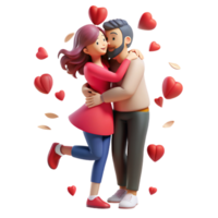 Love couple embraced in a tender hug, surrounded by delicate rose petals floating in the air png