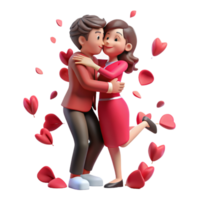 Love couple embraced in a tender hug, surrounded by delicate rose petals floating in the air png