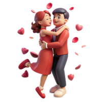 Liebe Paar umarmt im ein zärtlich Umarmung, umgeben durch zart Rose Blütenblätter schwebend im das Luft png