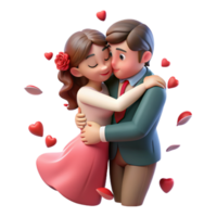 Love couple embraced in a tender hug, surrounded by delicate rose petals floating in the air png