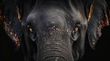 Close up of elephants face on black background photo