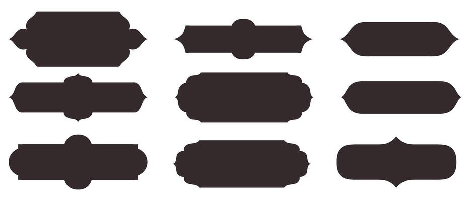 Islamic traditional horizontal windows or doors shape compilation for borders or separator design. Set of Mosque Muslim frames depicted in silhouette.