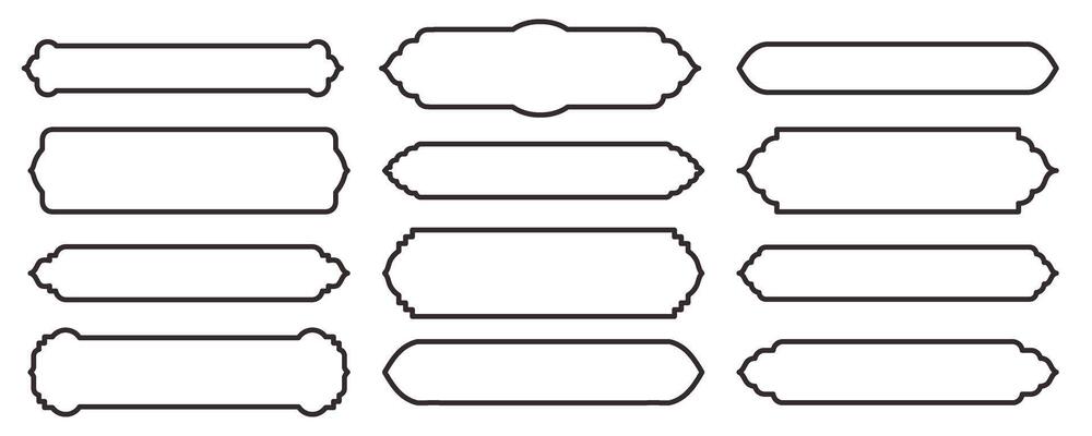 Collection of traditional Islamic horizontal window or door shapes for border or separator design. Set of Mosque Muslim frames in outline.