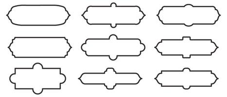 Islamic traditional horizontal windows or doors shape compilation for borders or separator design. Set of Mosque Muslim frames depicted in outline. vector