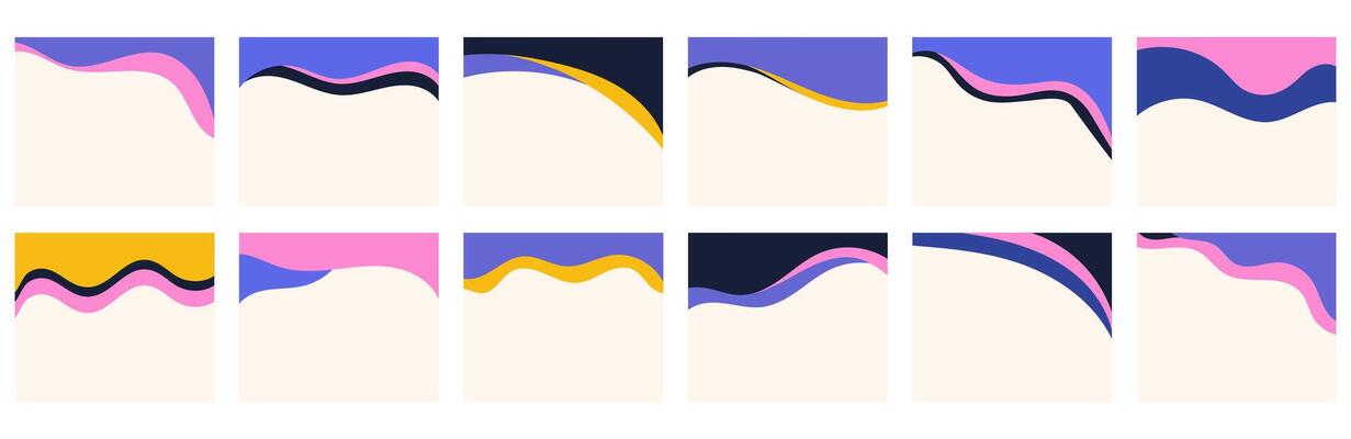 Array of varied shapes for use in headers or footers on square posts or websites. Ornamental separator for creative design showcased in a basic flat style. Striking y2k-inspired color palette.