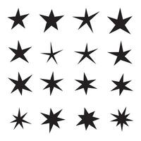 Set of hand drawn star icons. Stars of different shapes, a set of templates for greeting card, poster. vector