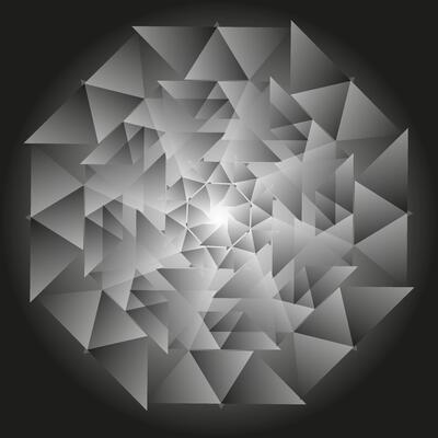 Abstract round geometric pattern in the form of triangles arranged in a circle on a gray background