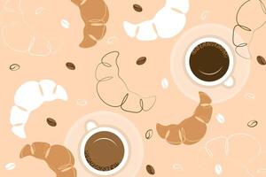 Set of croissant and coffee pattern vector