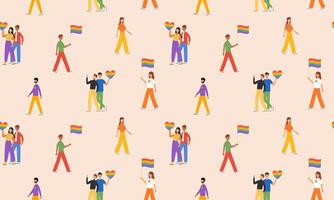 Seamless pattern with different people LGBT community. Gays, lesbians, transsexuals and bisexual celebrating LGBT pride month. LGBTQ pride. illustration in flat style vector