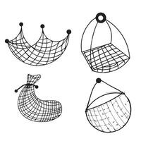 fishing net icon, fish catching set, net set, illustration vector