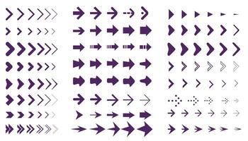 A large set of arrows of various shapes. Right arrow sign vector