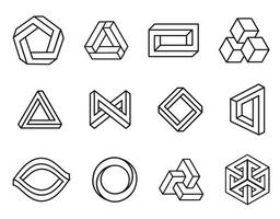 A set of non-existent geometric shapes. Tangled geometric puzzle shapes vector