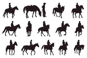 A set of silhouettes of a horse with a rider vector