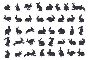 A large set of silhouettes of rabbits and hares vector