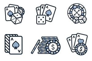 Set of casino and poker gambling outline icons vector