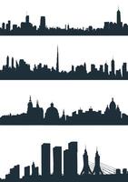 A set of silhouettes of big cities. Silhouettes of urban areas vector