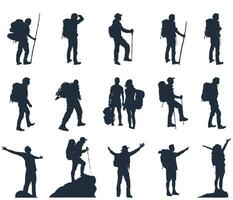 Set of silhouettes of tourists and adventurers vector