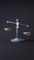 Loop animation of judgment balance scale with equity concept, 3d rendering. video