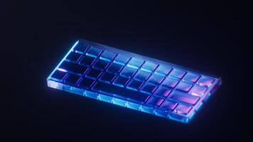 Loop animation of keyboard with dark neon light effect, 3d rendering. video