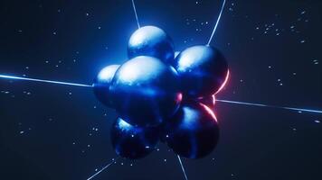 Physics atom with dark blue background, 3d rendering. video