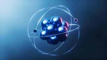 Physics atom with dark blue background, 3d rendering. video