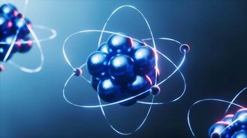 Physics atom with dark blue background, 3d rendering. video