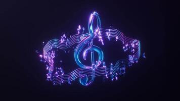 Music notes with dark neon light effect, 3d rendering. video