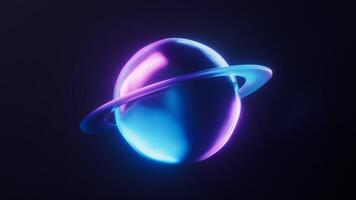 planet med mörk neon ljus effekt, 3d tolkning. video