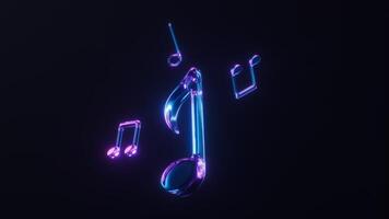 ciclo animação do música notas com Sombrio néon luz efeito, 3d Renderização. video