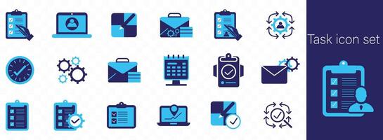 Task icon set. Containing project, to-do list, job, workflow, clipboard, multitasking, assignment and more. Solid icons collection. vector