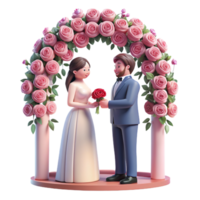 casal trocando votos debaixo uma marquise do florescendo rosas, simbolizando seus eterno amor e comprometimento png