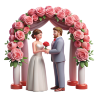 Pareja intercambiando votos debajo un pabellón de floreciente rosas, simbolizando su eterno amor y compromiso png