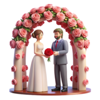 casal trocando votos debaixo uma marquise do florescendo rosas, simbolizando seus eterno amor e comprometimento png